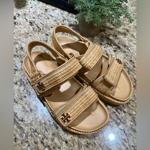 Tory Burch Kira Sport Sandal in Raffia w/ Gold-tone Hardware 8M